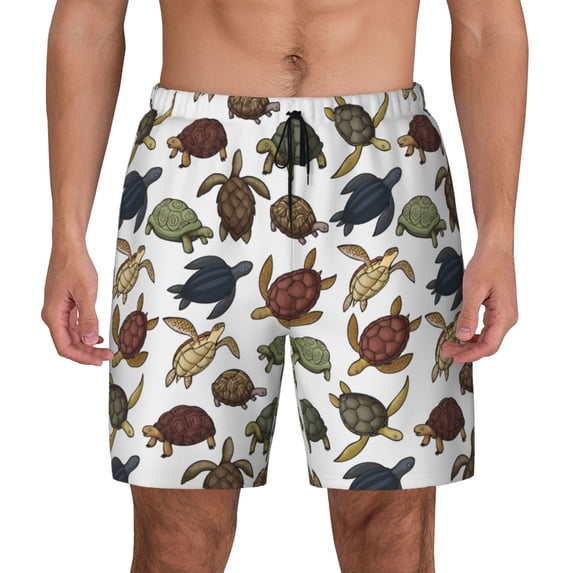 Lsque Mens Swim Trunks Various Turtle Pattern - Bathing Suit Compression Liner - Beach Swim Shorts Swimwear - (S-3XL) - Stretch Quick Dry -3X-Large