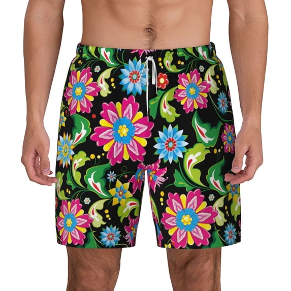 Lsque Mens Swim Trunks Vector Mexican Otomi Style Bright Pattern - Bathing Suit Compression Liner - Beach Swim Shorts Swimwear - (S-3XL) - Stretch Quick Dry -Medium