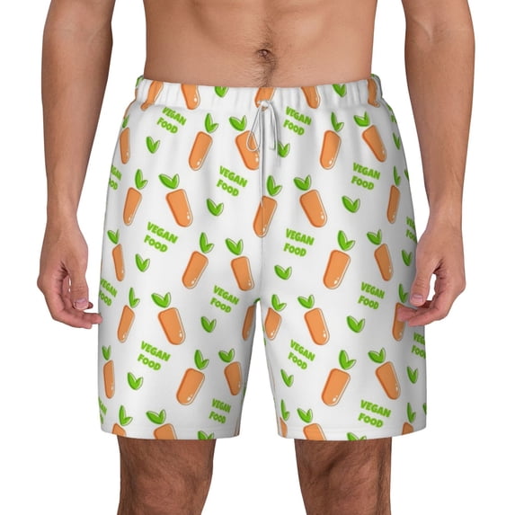 Lsque Mens Swim Trunks Vegan Fruit Carrot Pattern - Bathing Suit Compression Liner - Beach Swim Shorts Swimwear - (S-3XL) - Stretch Quick Dry -XX-Large