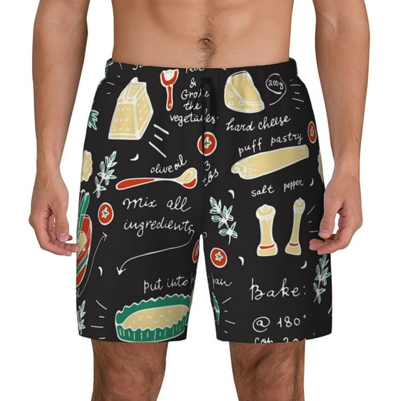 Lsque Mens Swim Trunks Vegetable Quiche Pattern - Bathing Suit Compression Liner - Beach Swim Shorts Swimwear - (S-3XL) - Stretch Quick Dry -Small