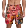 thumbnail image 1 of Lsque Mens Swim Trunks Vibrant Floral Collage Portrait Pattern - Bathing Suit Compression Liner - Beach Swim Shorts Swimwear - (S-3XL) - Stretch Quick Dry -Small, 1 of 9