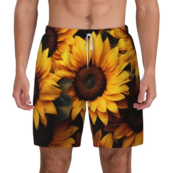 Lsque Mens Swim Trunks Vibrant Sunflower Blooms Pattern - Bathing Suit Compression Liner - Beach Swim Shorts Swimwear - (S-3XL) - Stretch Quick Dry -X-Large