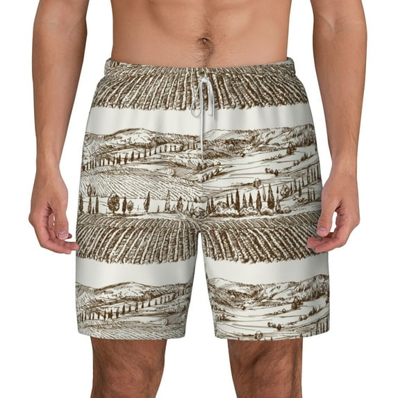 Lsque Mens Swim Trunks Vineyard Landscape 1 Pattern - Bathing Suit Compression Liner - Beach Swim Shorts Swimwear - (S-3XL) - Stretch Quick Dry -3X-Large