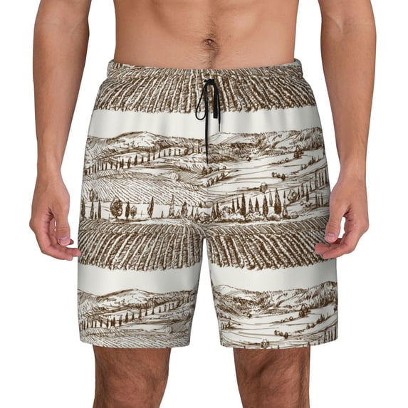 Lsque Mens Swim Trunks Vineyard Landscape 1 Pattern - Bathing Suit Compression Liner - Beach Swim Shorts Swimwear - (S-3XL) - Stretch Quick Dry -X-Large
