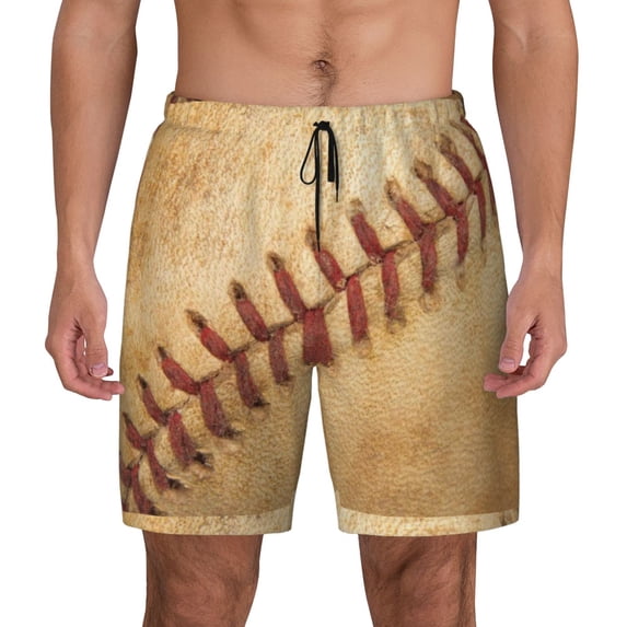 Lsque Mens Swim Trunks Vintage Baseball Pattern - Bathing Suit Compression Liner - Beach Swim Shorts Swimwear - (S-3XL) - Stretch Quick Dry -Small