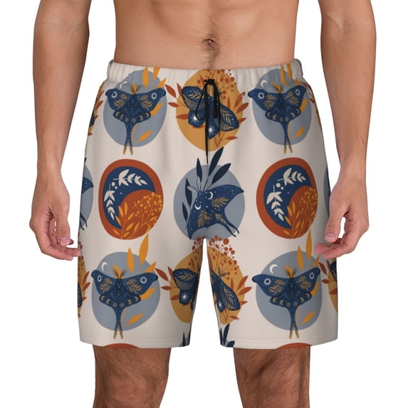 Lsque Mens Swim Trunks Vintage Botanical Butterfly Art Pattern - Bathing Suit Compression Liner - Beach Swim Shorts Swimwear - (S-3XL) - Stretch Quick Dry -X-Large