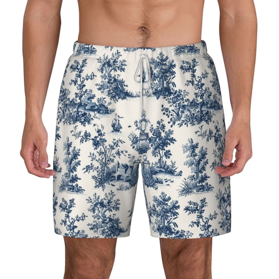 Lsque Mens Swim Trunks Vintage Floral 1 Pattern - Bathing Suit Compression Liner - Beach Swim Shorts Swimwear - (S-3XL) - Stretch Quick Dry -Medium