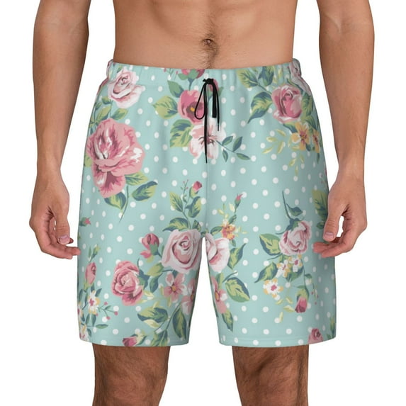 Lsque Mens Swim Trunks Vintage Floral Pattern - Bathing Suit Compression Liner - Beach Swim Shorts Swimwear - (S-3XL) - Stretch Quick Dry -Small