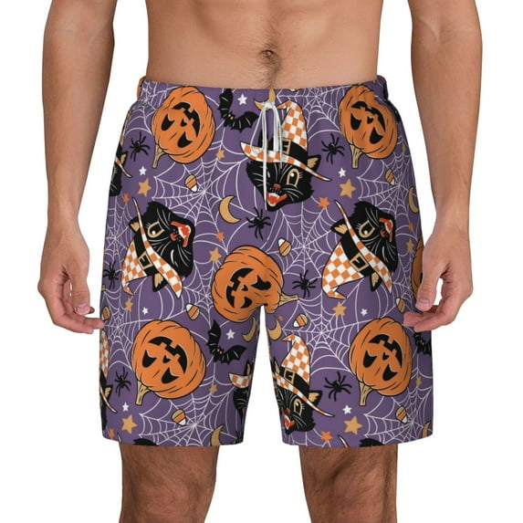 Lsque Mens Swim Trunks Vintage Halloween Black Cat Pattern - Bathing Suit Compression Liner - Beach Swim Shorts Swimwear - (S-3XL) - Stretch Quick Dry -XX-Large