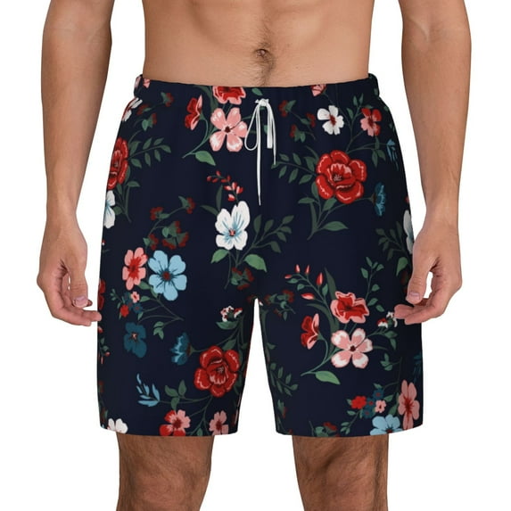 Lsque Mens Swim Trunks Vintage Rose Pattern - Bathing Suit Compression Liner - Beach Swim Shorts Swimwear - (S-3XL) - Stretch Quick Dry -Medium
