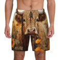 thumbnail image 1 of Lsque Mens Swim Trunks Vintage Sunflower Cow Pattern - Bathing Suit Compression Liner - Beach Swim Shorts Swimwear - (S-3XL) - Stretch Quick Dry -Small, 1 of 9