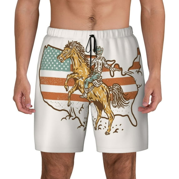 Lsque Mens Swim Trunks Vintage Wild West Cowboy Pattern - Bathing Suit Compression Liner - Beach Swim Shorts Swimwear - (S-3XL) - Stretch Quick Dry -Small