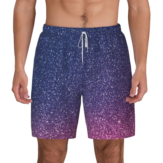 Lsque Mens Swim Trunks Violet Glitter Pattern - Bathing Suit Compression Liner - Beach Swim Shorts Swimwear - (S-3XL) - Stretch Quick Dry -Large