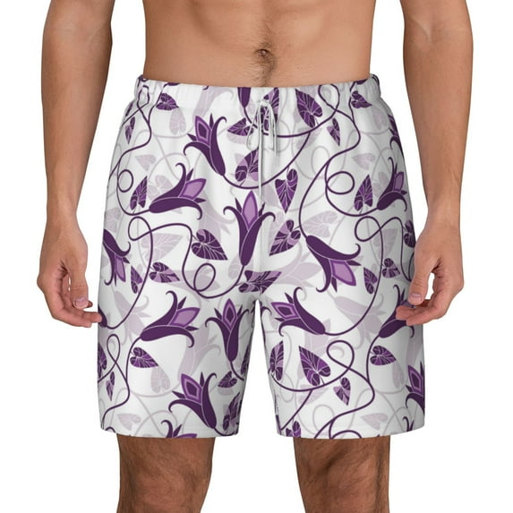 Lsque Mens Swim Trunks Violets Flowers Pattern - Bathing Suit Compression Liner - Beach Swim Shorts Swimwear - (S-3XL) - Stretch Quick Dry -3X-Large