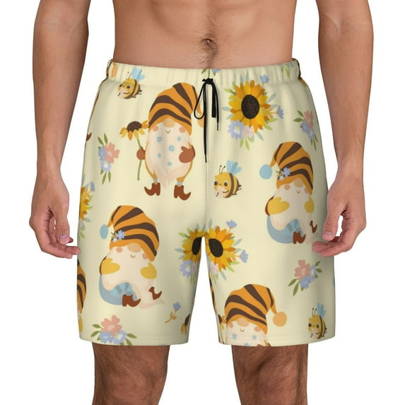 Lsque Mens Swim Trunks Watercolor Bee Honey Honeycomb Bee Pattern - Bathing Suit Compression Liner - Beach Swim Shorts Swimwear - (S-3XL) - Stretch Quick Dry -Medium