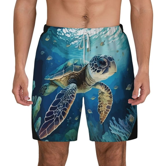 Lsque Mens Swim Trunks Watercolor Turtle4 Pattern - Bathing Suit Compression Liner - Beach Swim Shorts Swimwear - (S-3XL) - Stretch Quick Dry -Small