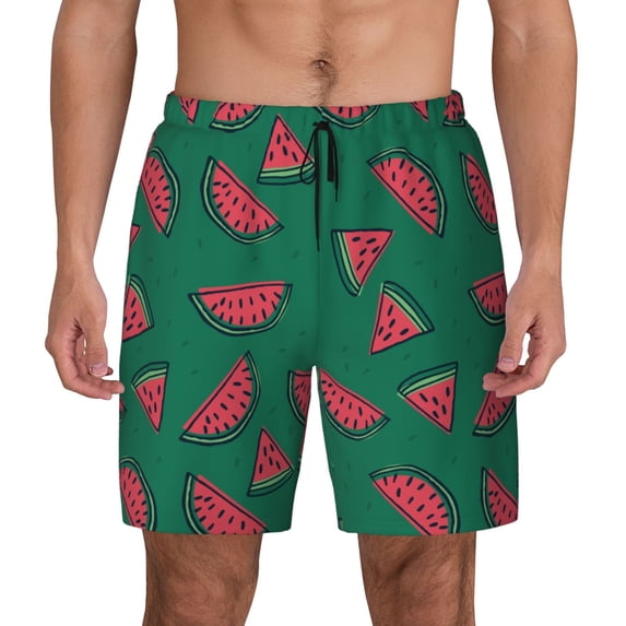 Lsque Mens Swim Trunks Watermelon Pattern - Bathing Suit Compression Liner - Beach Swim Shorts Swimwear - (S-3XL) - Stretch Quick Dry -3X-Large