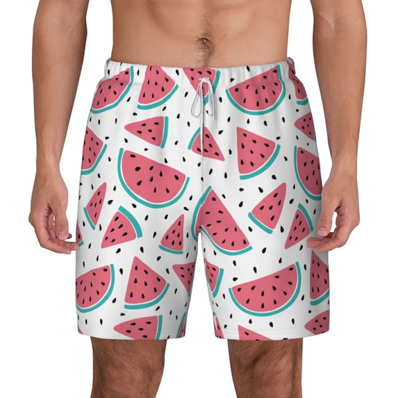 Lsque Mens Swim Trunks Watermelon Pattern - Bathing Suit Compression Liner - Beach Swim Shorts Swimwear - (S-3XL) - Stretch Quick Dry -Medium