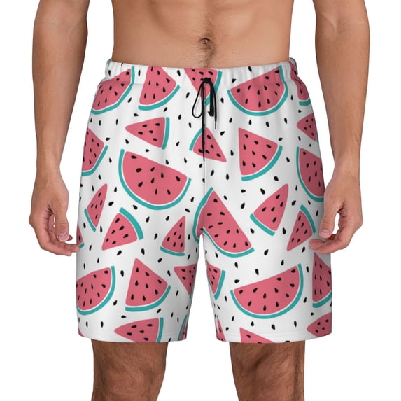 Lsque Mens Swim Trunks Watermelon Pattern - Bathing Suit Compression Liner - Beach Swim Shorts Swimwear - (S-3XL) - Stretch Quick Dry -XX-Large