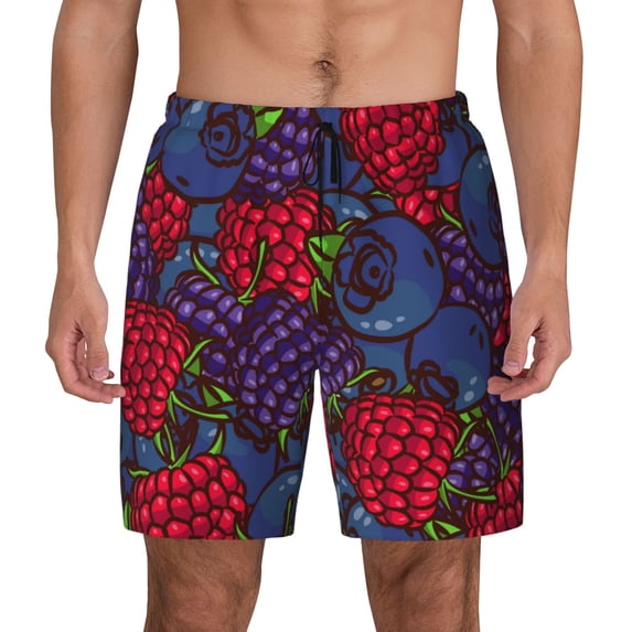 Lsque Mens Swim Trunks Wild Berries Pattern - Bathing Suit Compression Liner - Beach Swim Shorts Swimwear - (S-3XL) - Stretch Quick Dry -3X-Large