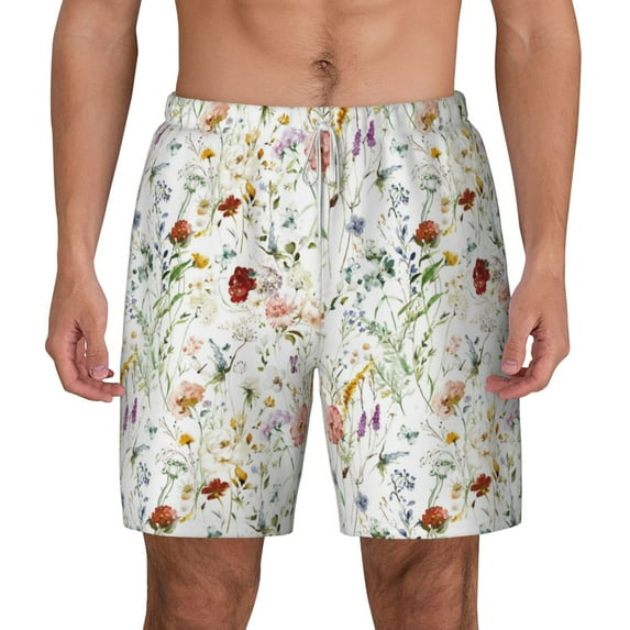 Lsque Mens Swim Trunks Wildflower Watercolor Pattern - Bathing Suit Compression Liner - Beach Swim Shorts Swimwear - (S-3XL) - Stretch Quick Dry -XX-Large