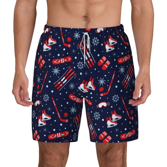 Lsque Mens Swim Trunks Winter Outdoors Sports Pattern - Bathing Suit Compression Liner - Beach Swim Shorts Swimwear - (S-3XL) - Stretch Quick Dry -Small