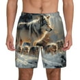 thumbnail image 1 of Lsque Mens Swim Trunks Wolf Family Winter Wonderland Pattern - Bathing Suit Compression Liner - Beach Swim Shorts Swimwear - (S-3XL) - Stretch Quick Dry -, 1 of 9