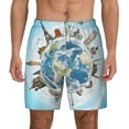 thumbnail image 1 of Lsque Mens Swim Trunks World Travel Pattern - Bathing Suit Compression Liner - Beach Swim Shorts Swimwear - (S-3XL) - Stretch Quick Dry -X-Large, 1 of 9
