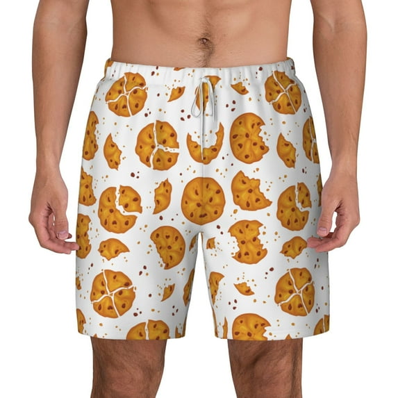 Lsque Mens Swim Trunks Yellow Biscuit Pattern - Bathing Suit Compression Liner - Beach Swim Shorts Swimwear - (S-3XL) - Stretch Quick Dry -X-Large