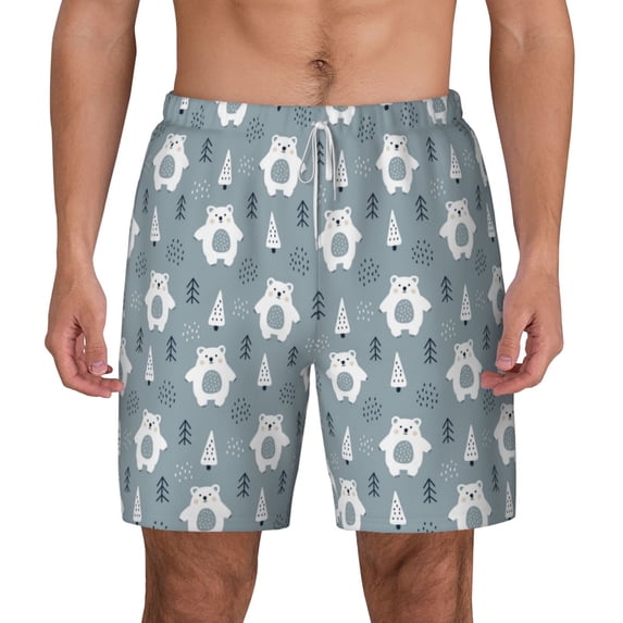 Lsque Mens Swim Trunks bead tree winter Pattern - Bathing Suit Compression Liner - Beach Swim Shorts Swimwear - (S-3XL) - Stretch Quick Dry -X-Large
