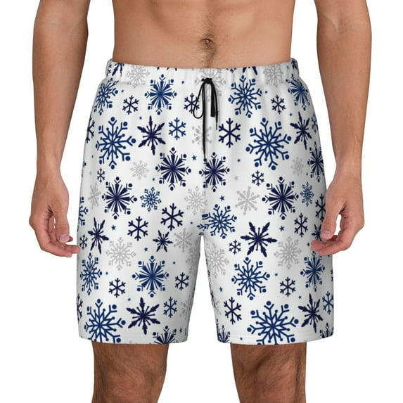 Lsque Mens Swim Trunks blue Snowflake Prints Pattern - Bathing Suit Compression Liner - Beach Swim Shorts Swimwear - (S-3XL) - Stretch Quick Dry -