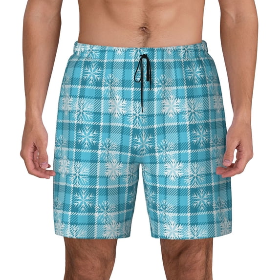 Lsque Mens Swim Trunks blue plaid Snowflake Pattern - Bathing Suit Compression Liner - Beach Swim Shorts Swimwear - (S-3XL) - Stretch Quick Dry -XX-Large