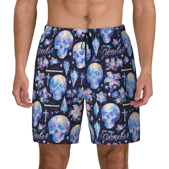 Lsque Mens Swim Trunks crystal cool Skull flower Pattern - Bathing Suit Compression Liner - Beach Swim Shorts Swimwear - (S-3XL) - Stretch Quick Dry -