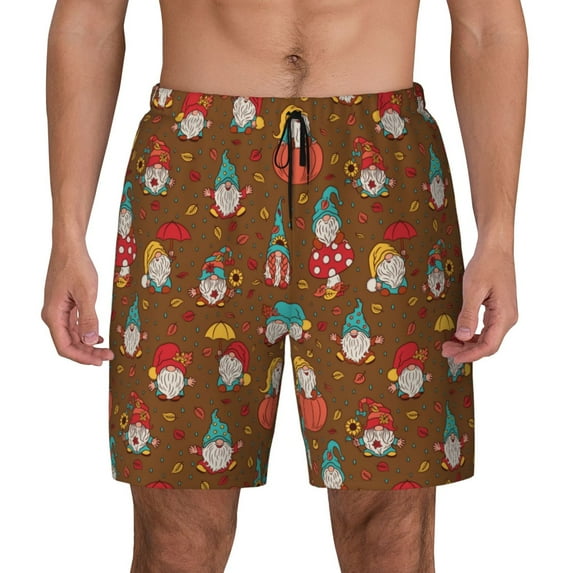 Lsque Mens Swim Trunks cute gnome Pumpkin Pattern - Bathing Suit Compression Liner - Beach Swim Shorts Swimwear - (S-3XL) - Stretch Quick Dry -3X-Large