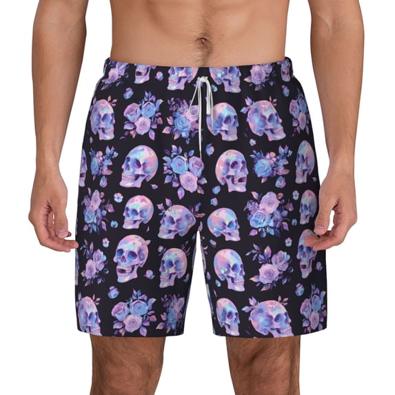 Lsque Mens Swim Trunks flower Skull rose Pattern - Bathing Suit Compression Liner - Beach Swim Shorts Swimwear - (S-3XL) - Stretch Quick Dry -Small