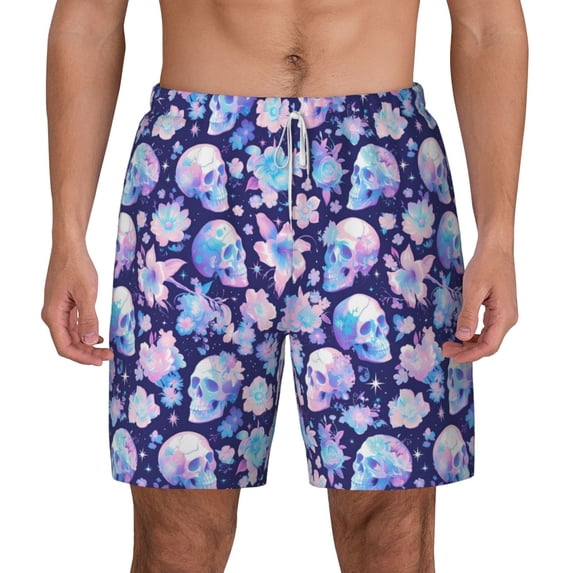 Lsque Mens Swim Trunks flower Skull starry sky Pattern - Bathing Suit Compression Liner - Beach Swim Shorts Swimwear - (S-3XL) - Stretch Quick Dry -Medium