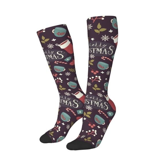 Lsque Merry Christmas Printed Crew Socks Men's Women's LightWeight Thin Casual Calf Socks ,Knee High Socks,Cotton Socks