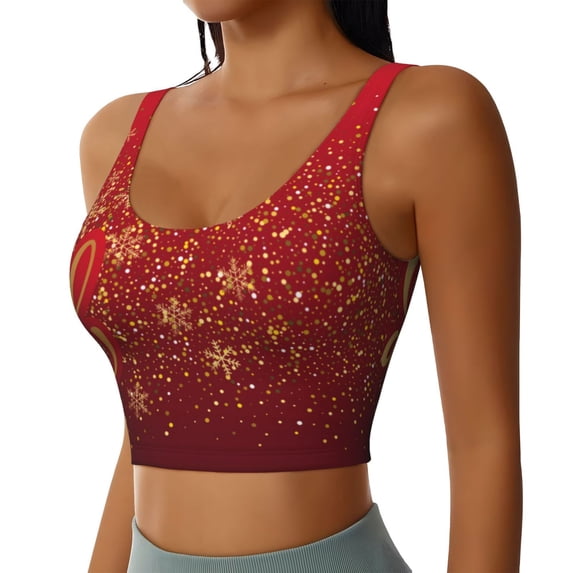 Lsque Merry Christmas Printed Women'S Sports Bra, Compression, Moisture Wicking, High-Impact Sports Bra For Women,Supportive sports bra-Large