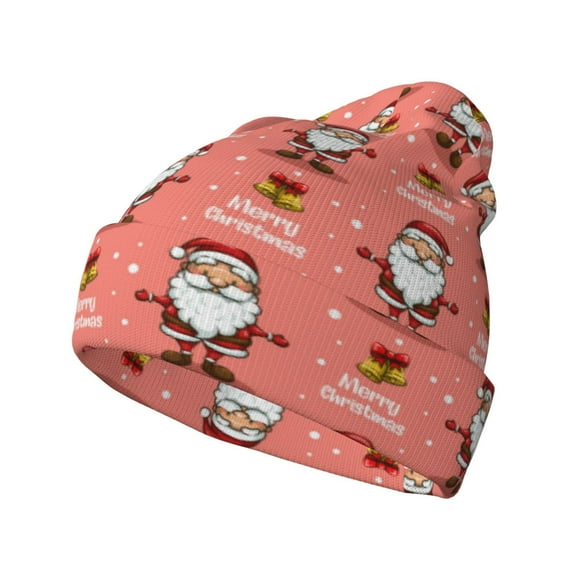 Lsque Merry Christmas Santa Claus Pattern Knitted Beanie, Unisex Winter Hat, Knit Hat Winter Beanies Thick Fisherman Beanies Cuffed Plain Skull Caps