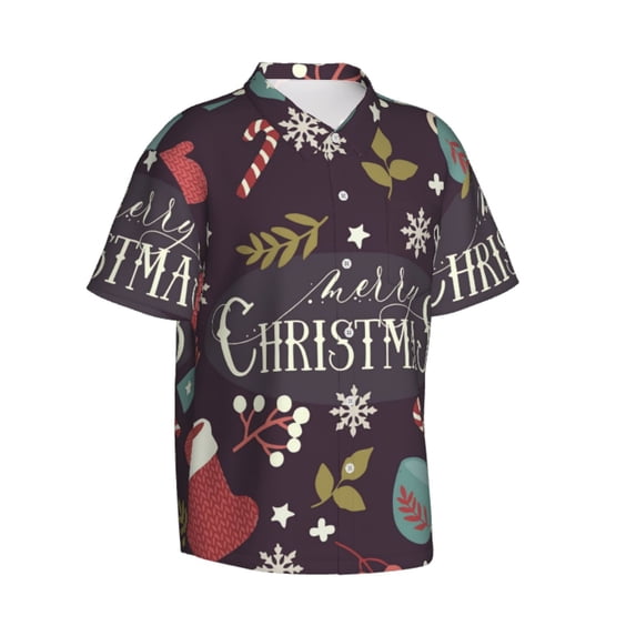 Lsque Merry Christmas pattern Hawaiian Shirt for Men, Unisex Summer Beach Casual Short Sleeve Button Down Shirts-Small