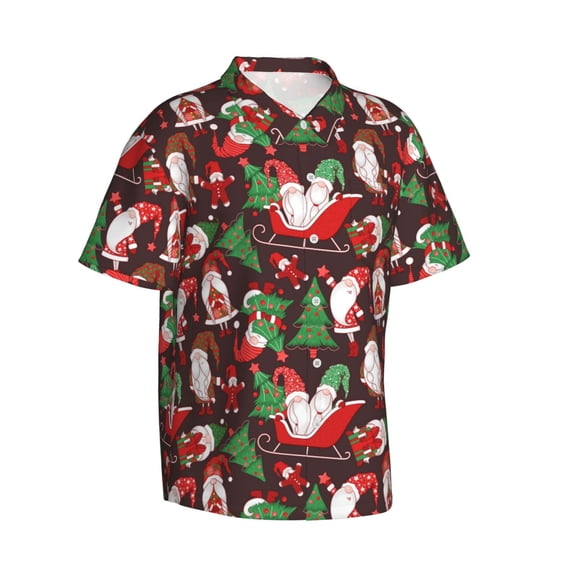 Lsque Merry Christmas1 pattern Hawaiian Shirt for Men, Unisex Summer Beach Casual Short Sleeve Button Down Shirts-Large