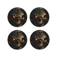 thumbnail image 1 of Lsque Metal Evil Skull Pattern 4" Drink Coasters Set of 4, PVC Leather Absorbent Coasters, Table Coaster Set Decorative Coffee Cup Coasters Housewarming Gift -Round Shape, 1 of 6