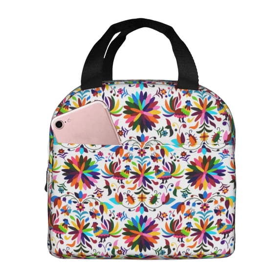 Lsque Mexican Bright Style Pattern Lunch Bag Women/Men Insulated Lunch Box,Small Leakproof Cooler Food Lunch Containers Reusable High Capacity Lunch Tote Bags