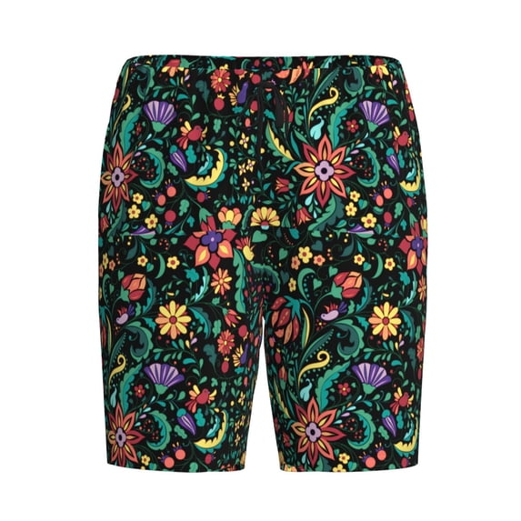 Lsque Mexican Flower 1 Mens Sleep Pajama Shorts,Short Pajama Pants, Cotton Ultra-Soft Knit-X-Large