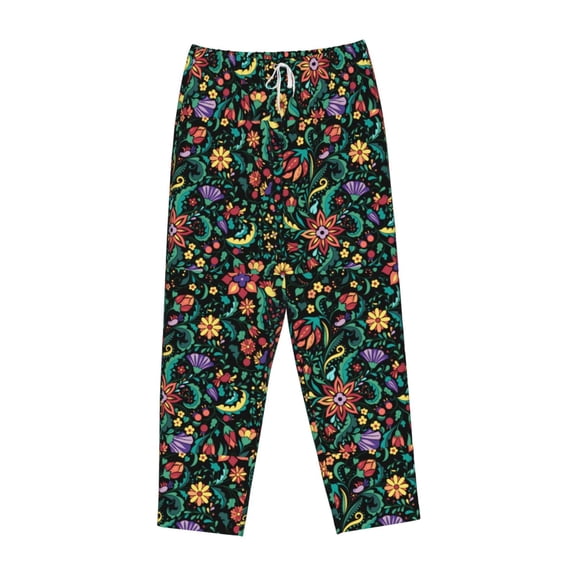 Lsque Mexican Flower 1 Print Women's Pajama Pants, Lounge Pant - Comfortable Home Wear,Elastic Waistband, Stylish Design-Small
