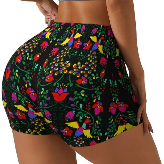 Lsque Mexican Flower 2 Pattern High Waisted Biker Shorts for Women-Tummy Control Fitness Athletic Workout Running Yoga Gym Shorts,Moisture-Wicking-Large