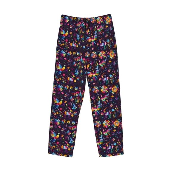 Lsque Mexican Flowers Birds Print Men's Pajama Pants, Lounge Pant - Comfortable Home Wear,Elastic Waistband, Stylish Design-Medium