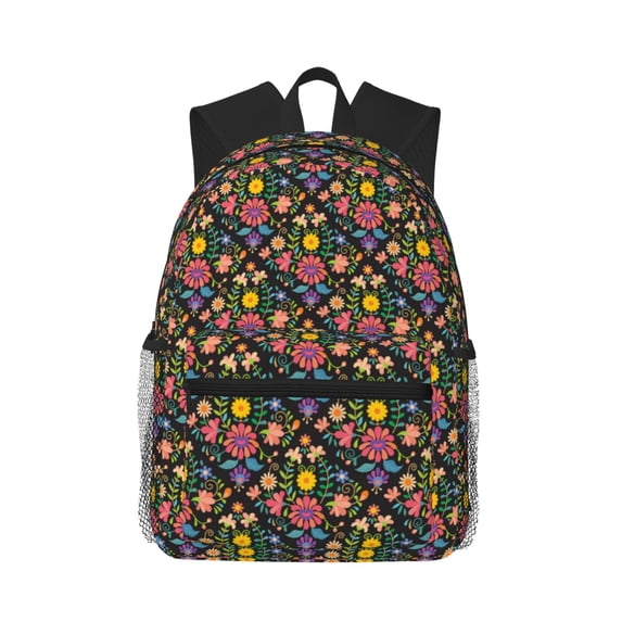 Lsque Mexican Folk Art Floral Classic Casual Backpack - Large Capacity Water-Resistant Backpack for School, Work, Travel, and Outdoor Activities