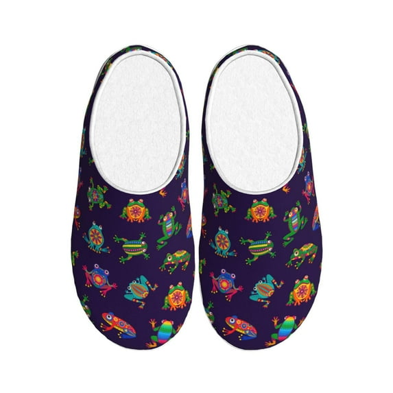 Lsque Mexican Frogs Pattern Womens Comfort Cotton on Scuff With Memory Foam and Anti-skid Sole Slipper-37/38