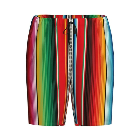 Lsque Mexican Serape Blanket Stripes Mens Sleep Pajama Shorts,Short Pajama Pants, Cotton Ultra-Soft Knit-Small